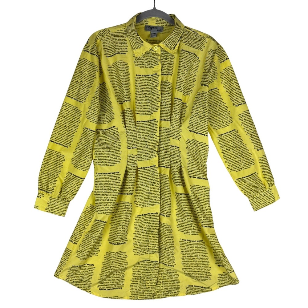 Spoon Jeans Dress Womens III‎ Yellow Love Text Print Long Sleeve Shirt Dress